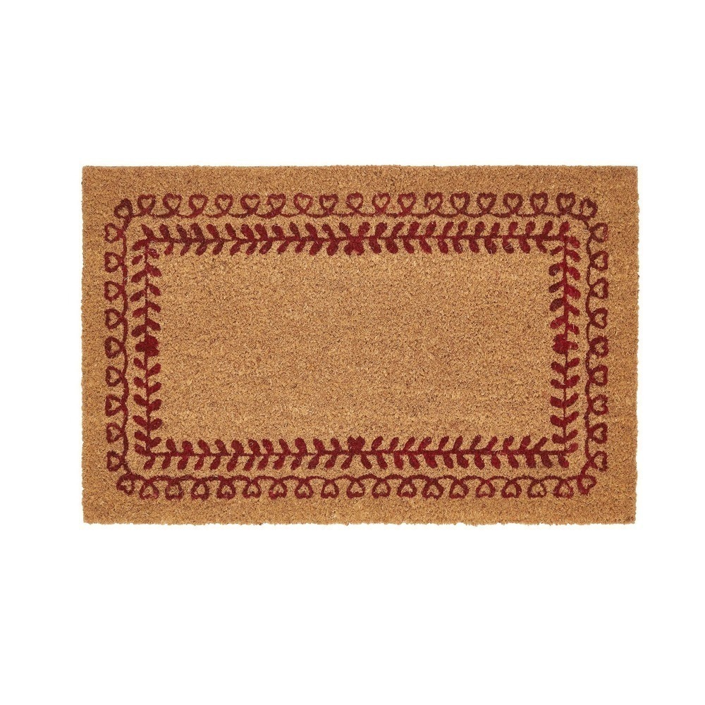 My Texas House Natural/Red Heart Scribbles Outdoor Coir Doormat, 18x30